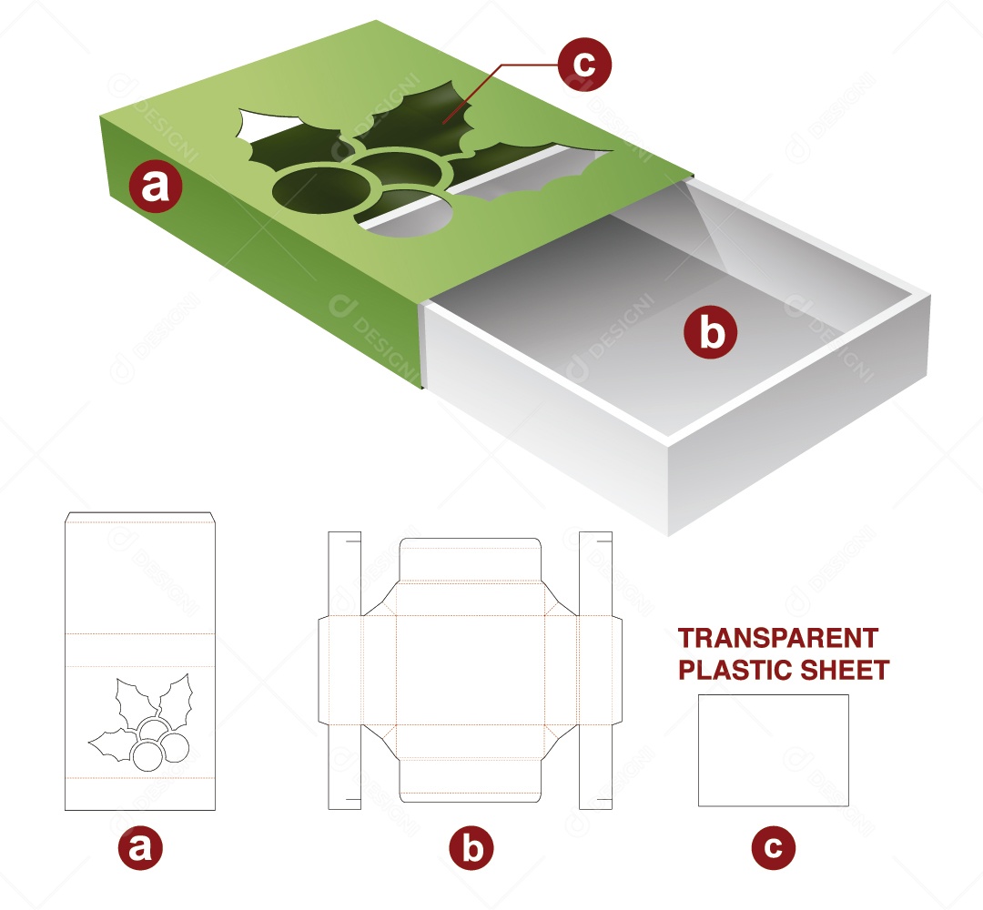 Caixa para Presente Natalina Maquete 3D Verde Vetor EPS