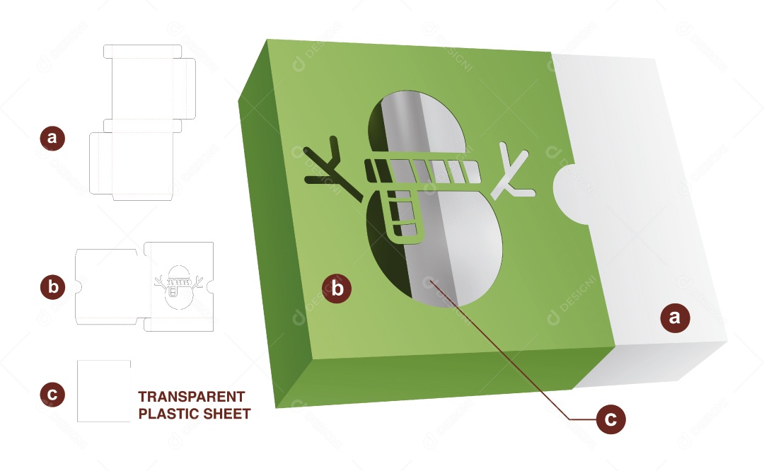 Caixa para Presente Natalina Maquete 3D Verde Vetor EPS