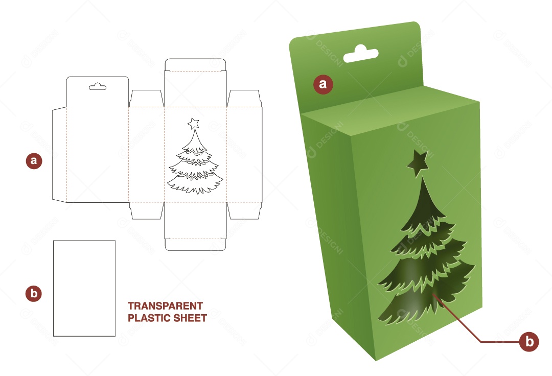 Caixa com Decoração Natalina Embalagem para Presentes de Natal Maquete 3D Verde Vetor EPS