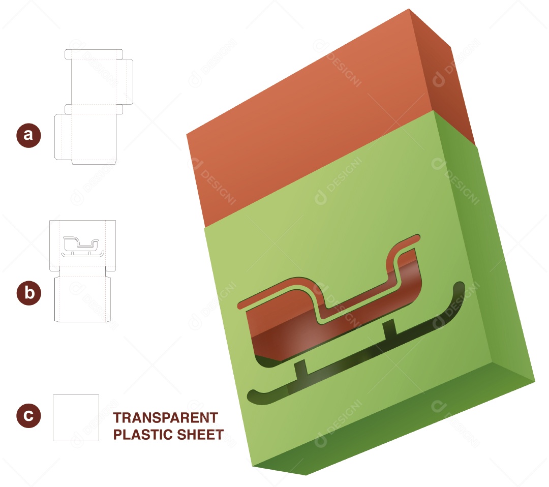 Caixa com Decoração Natalina Embalagem para Presentes de Natal Maquete 3D Vetor EPS