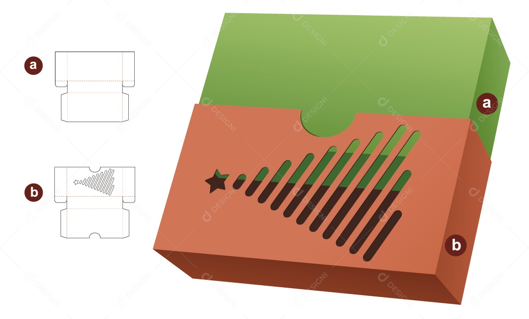 Caixa com Decoração Natalina Embalagem para Presentes de Natal Maquete 3D Vetor EPS