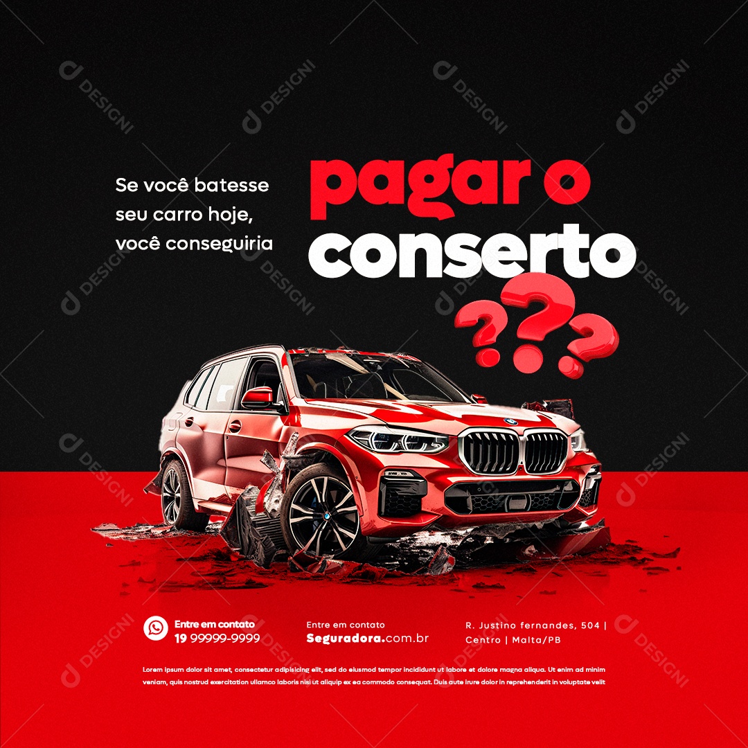 Seguro Proteção Veicular Pagar o Conserto Social Media PSD Editável
