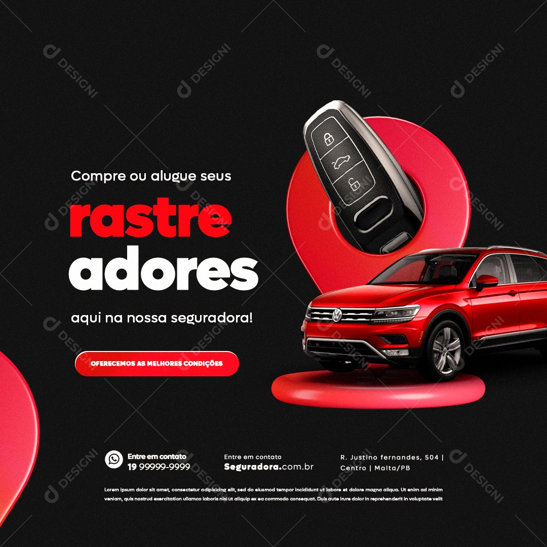 Seguro Proteção Veicular Compre ou Alugue Seus Rastreadores Social Media PSD Editável