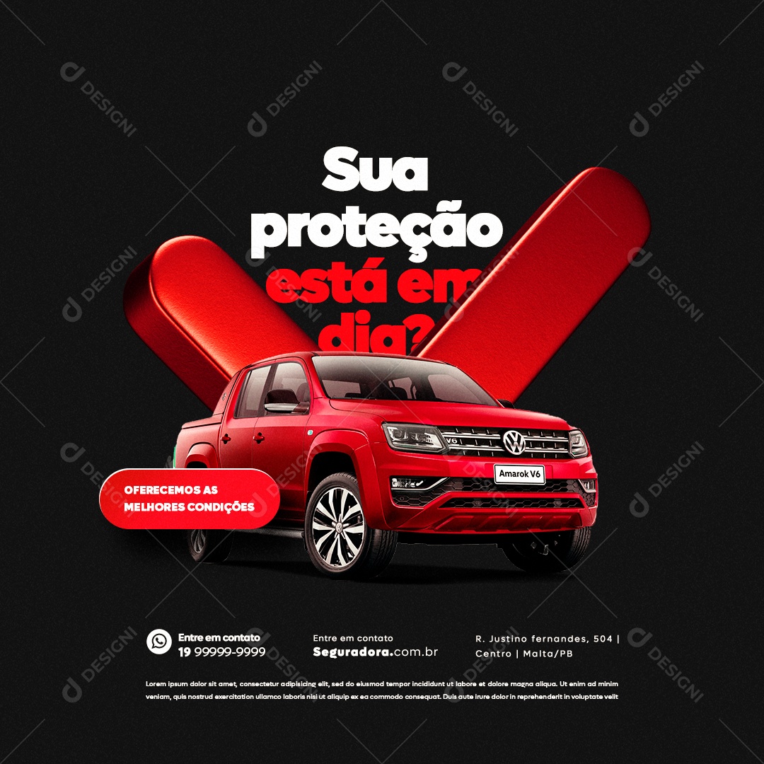 Seguro Proteção Veicular Sua Proteção Está em dia Social Media PSD Editável