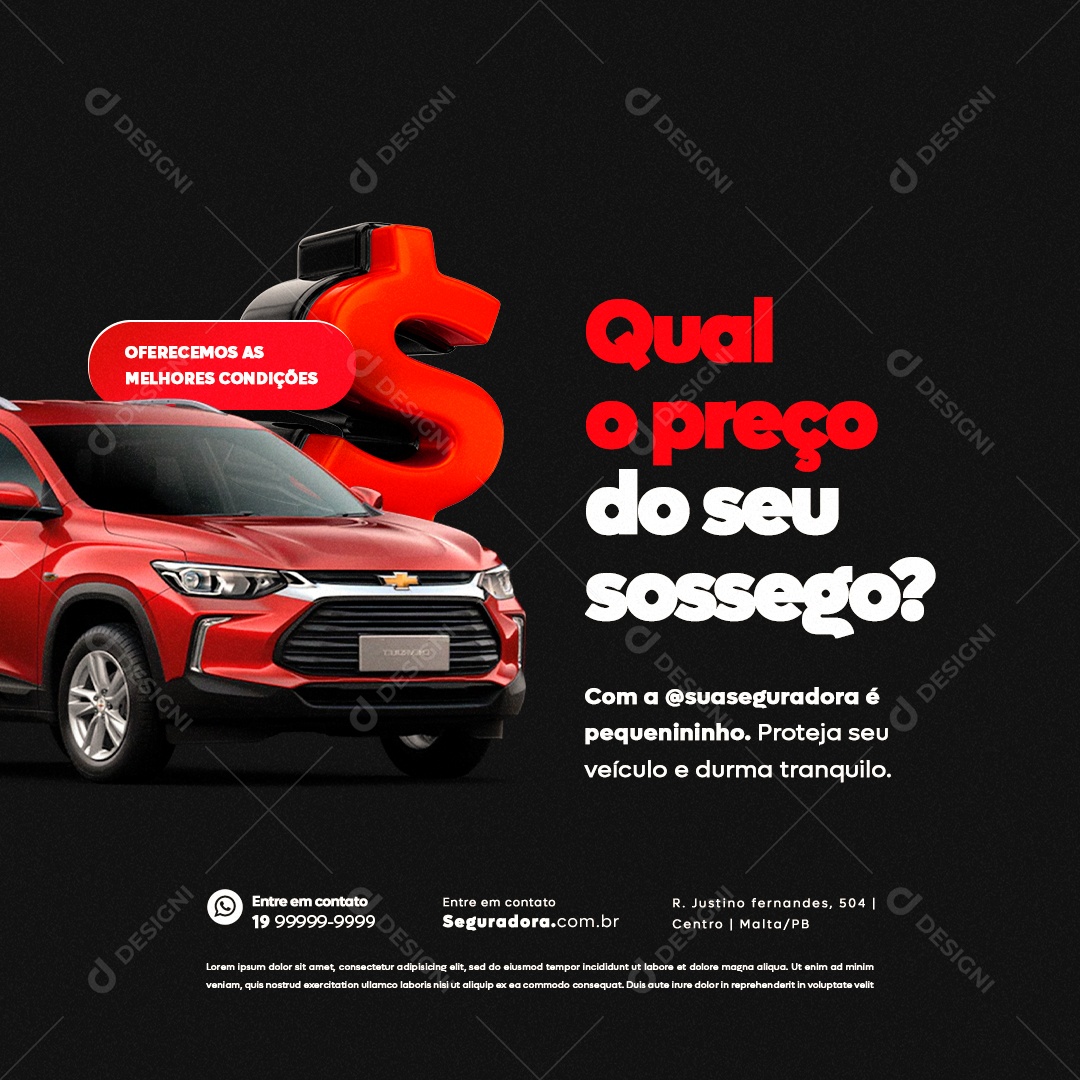 Seguro Proteção Veicular Qual o Preço do Seu Sossego Social Media PSD Editável