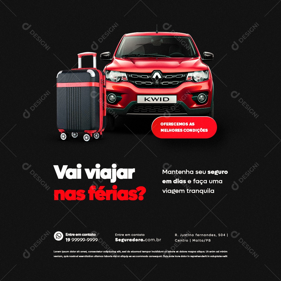 Seguro Proteção Veicular Vai Viajar nas Férias Social Media PSD Editável