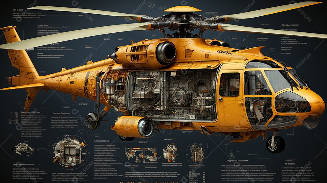 Diagrama de visão explodida de helicóptero um ultra HD