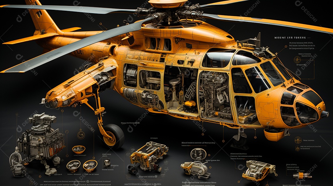 Diagrama de visão explodida de helicóptero um ultra HD