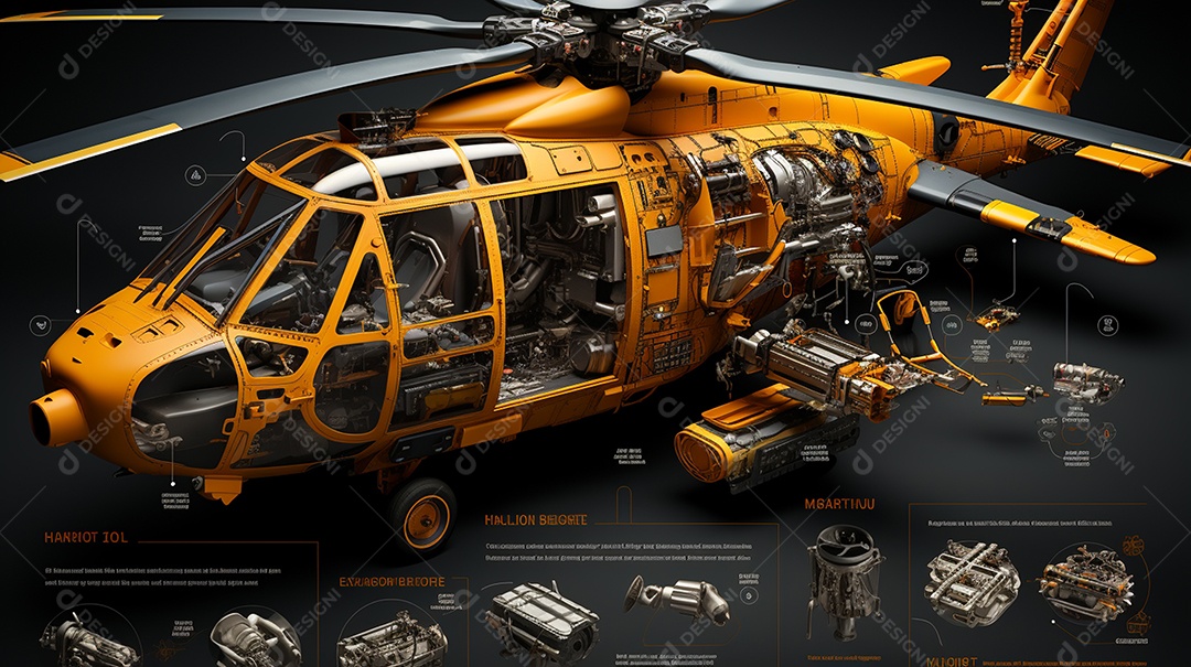 Diagrama de visão explodida de helicóptero um ultra HD
