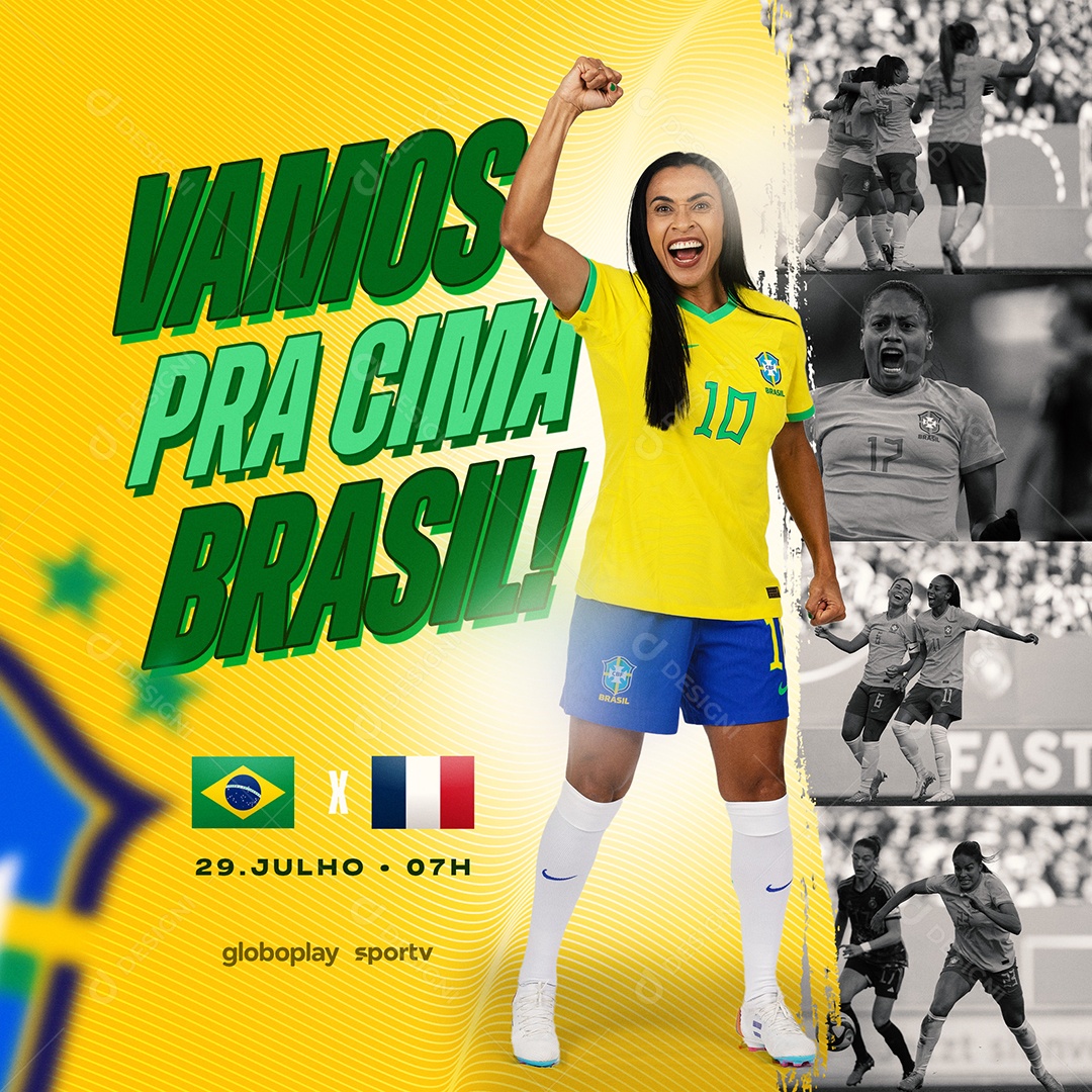 Vamos Pra Cima Brasil Futebol Feminino Social Media PSD Editável
