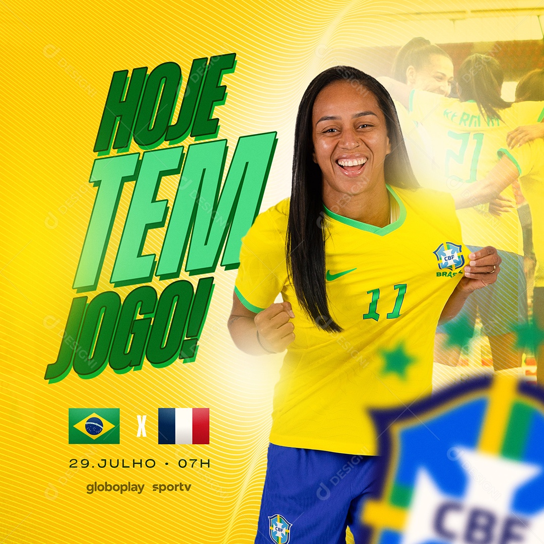 Social Media Hoje Tem Jogo Brasil X França Futebol Feminino PSD Editável