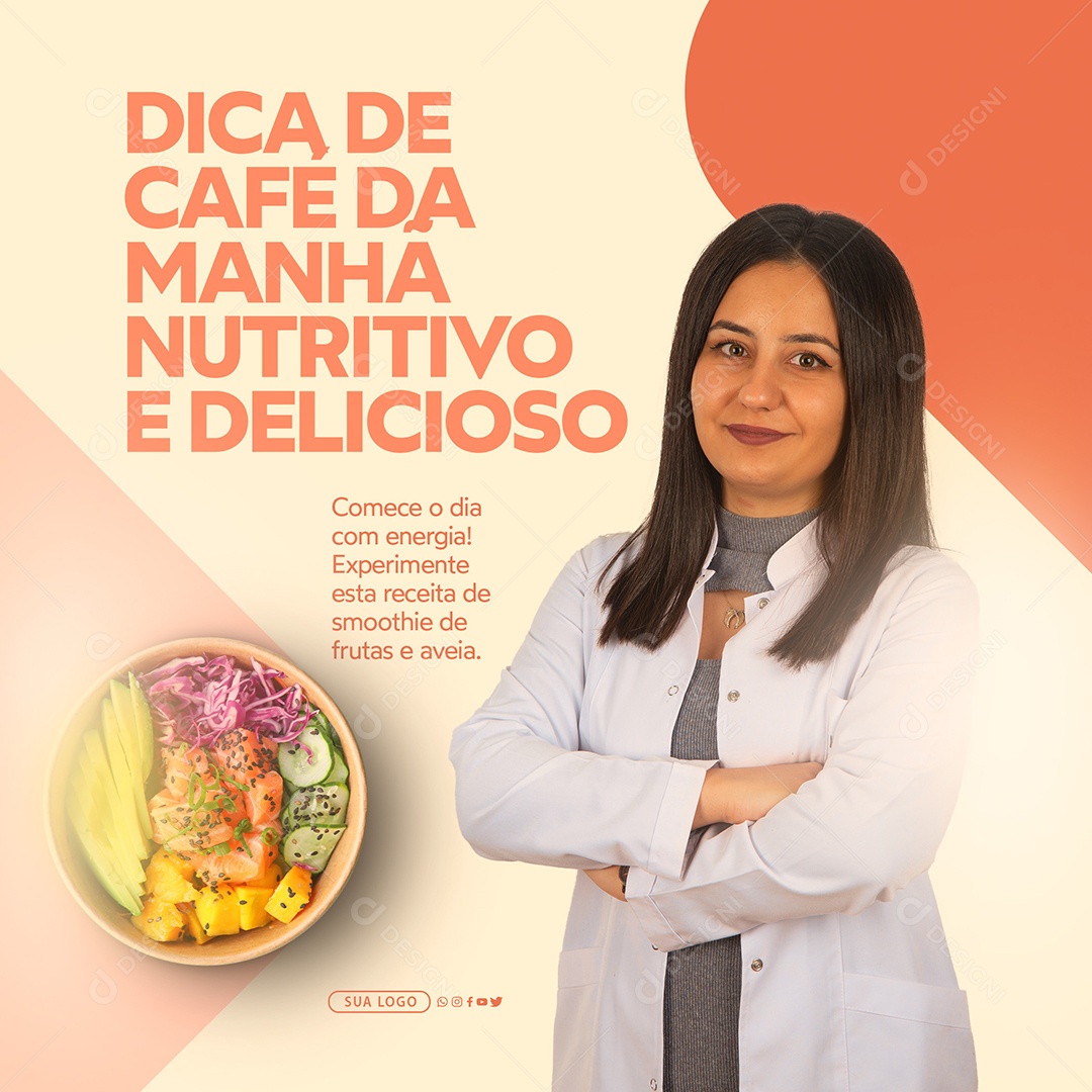 Dica De Café Da Manhã Nutritivo e Delicioso Social Media PSD Editável