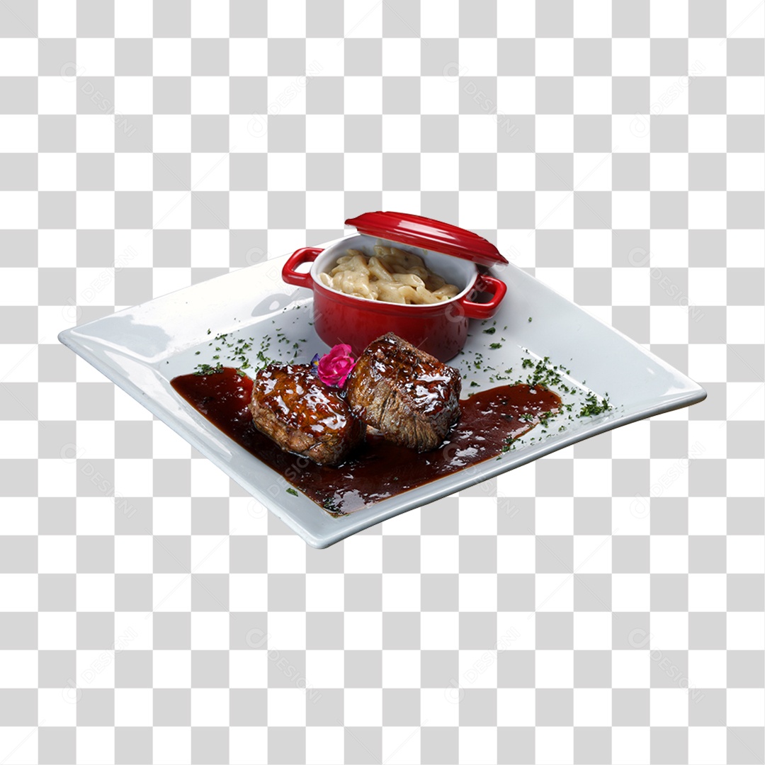 Prato com Carne e Molho PNG Transparente