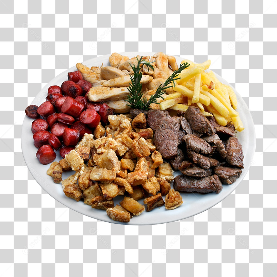Prato de Comida com Vários Tipos de Carnes PNG Transparente