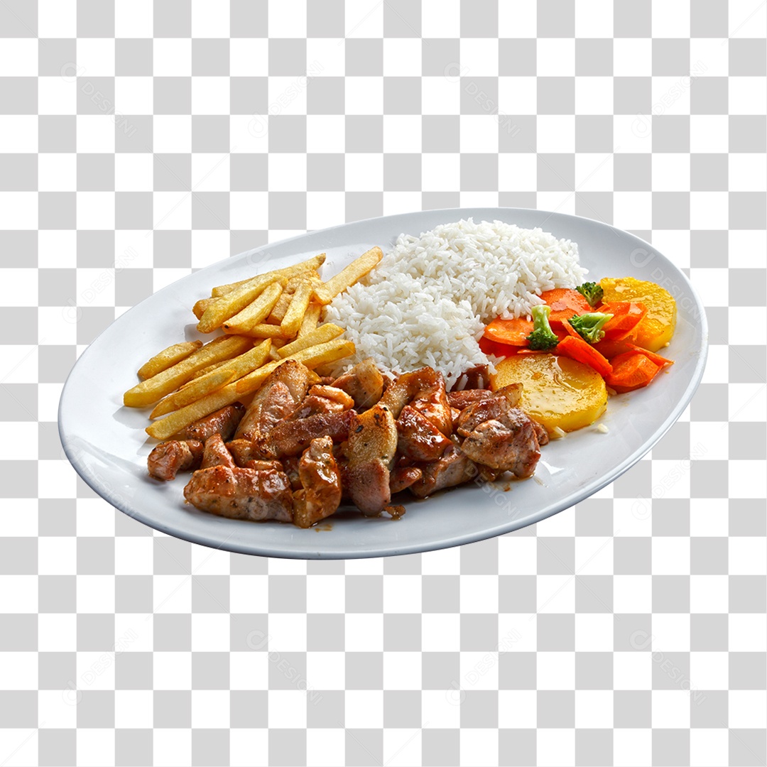 Prato de Comida Arroz Carne Batata Saladas PNG Transparente