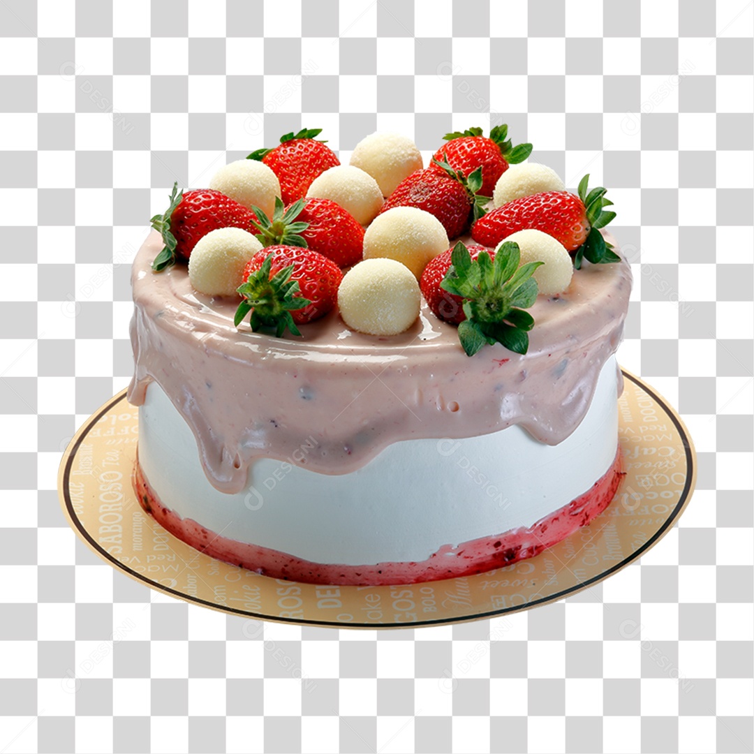 Bolo com Cobertura de Morangos PNG Transparente