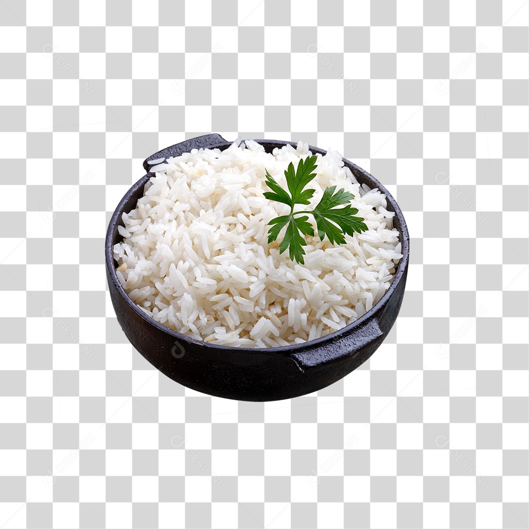 Porção de Arroz em Tigela e Coentro PNG Transparente