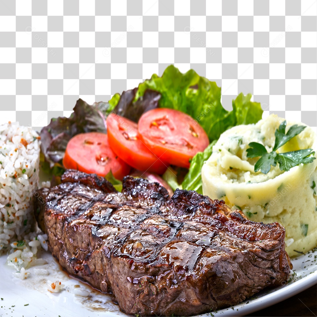 Prato com Carne Assada e Saladas PNG Transparente