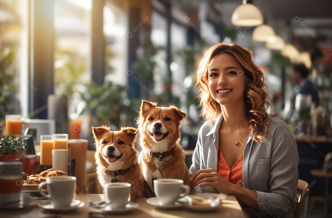 Linda mulher empresária sobre restaurante