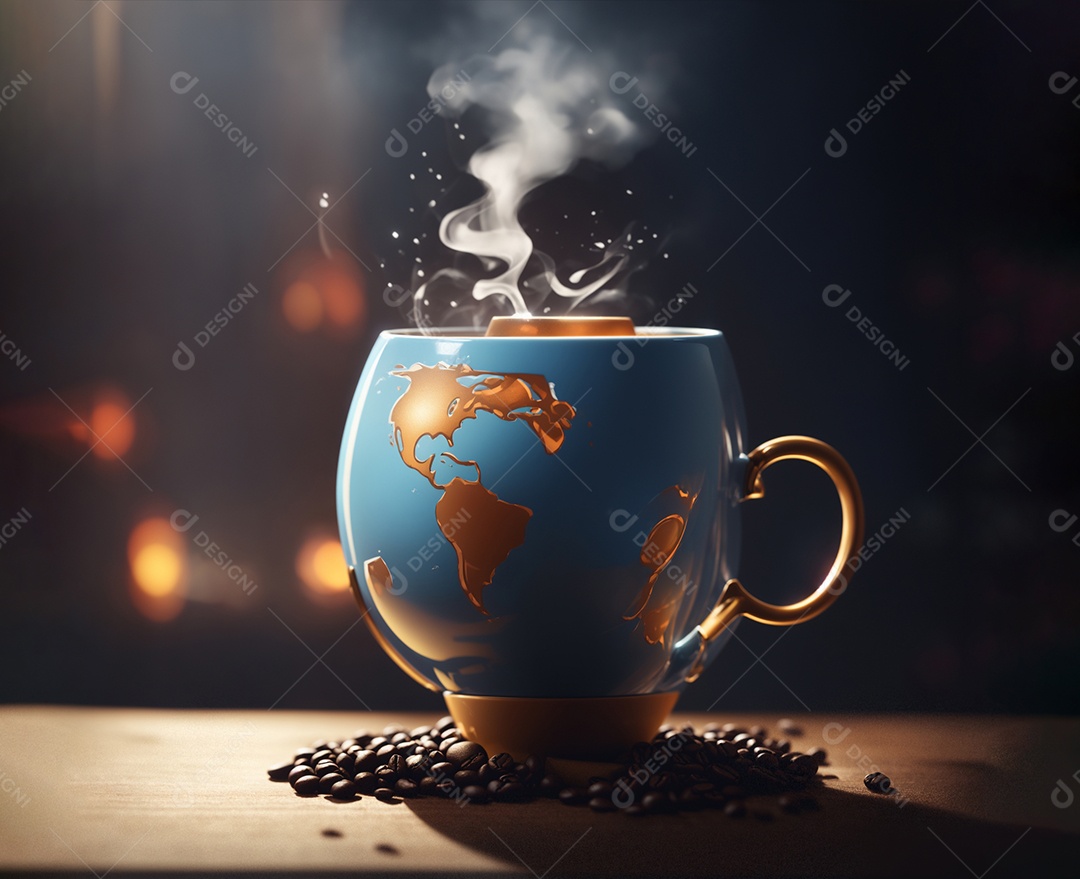 Xícara de café sobre uma mesa de madeira