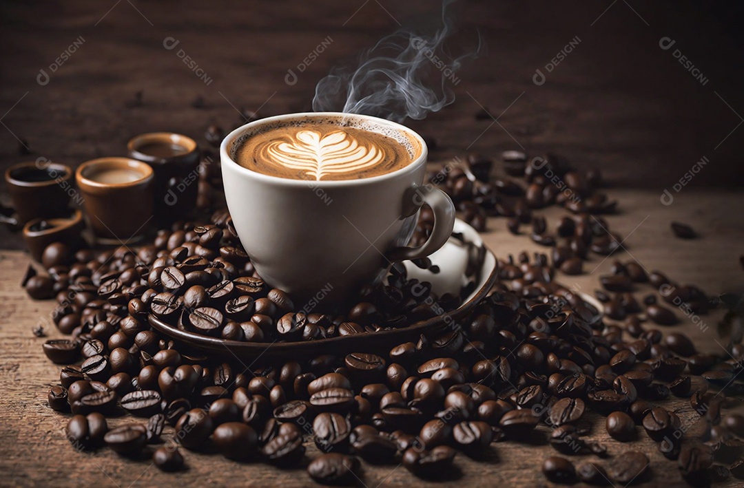 Xícara de café sobre uma mesa de madeira