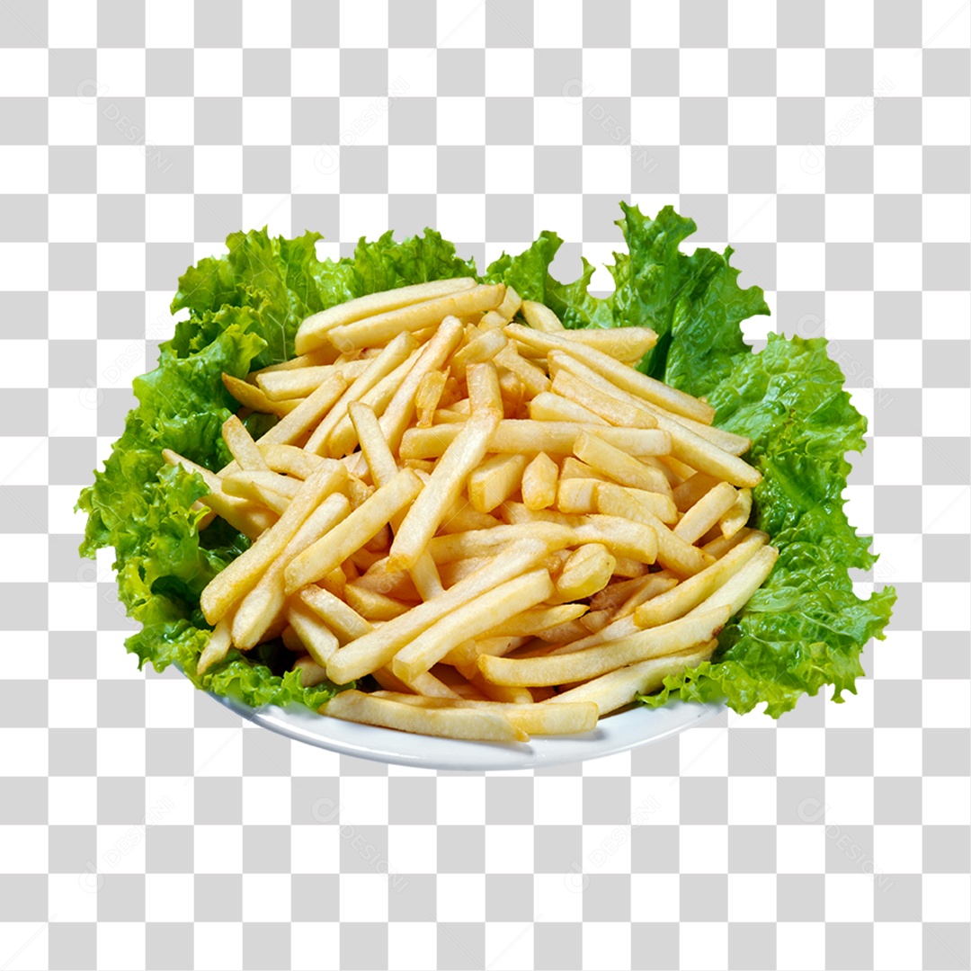 Prato com Batata Frita e Alface PNG Transparente