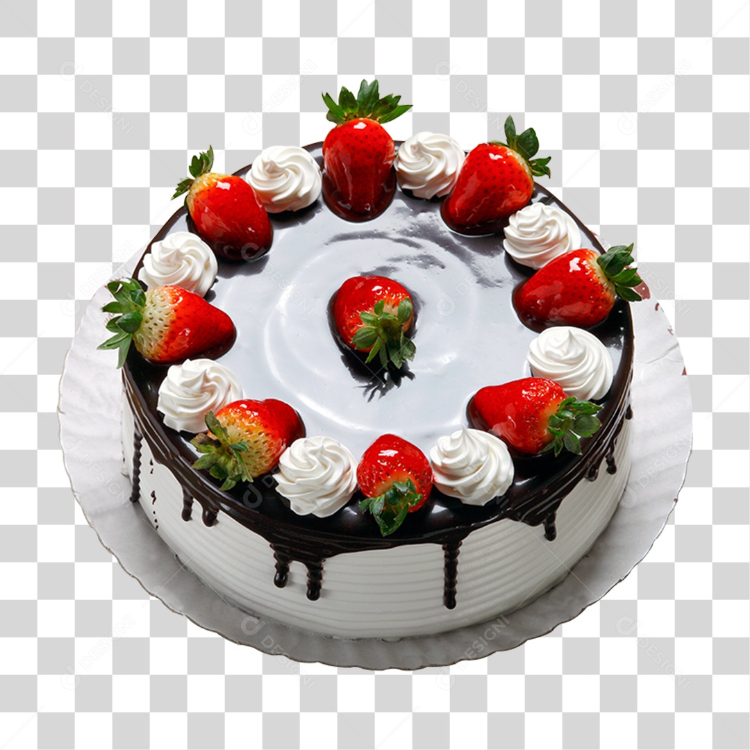 Bolo com Cobertura de Chocolate e Morangos PNG Transparente