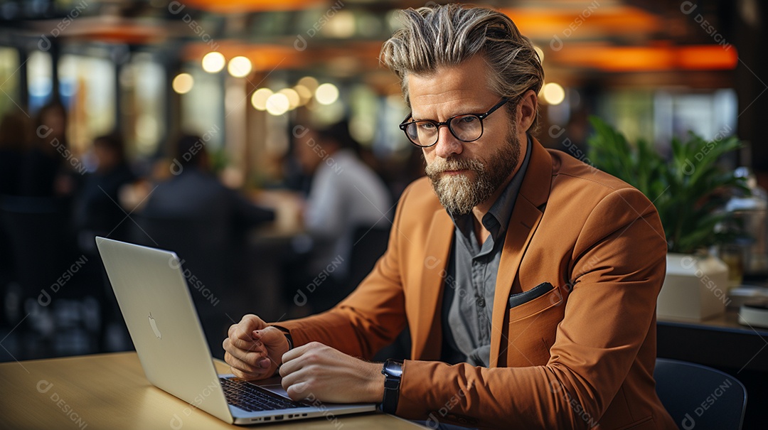 Empresário de sucesso cuidando de negócios usando notebook