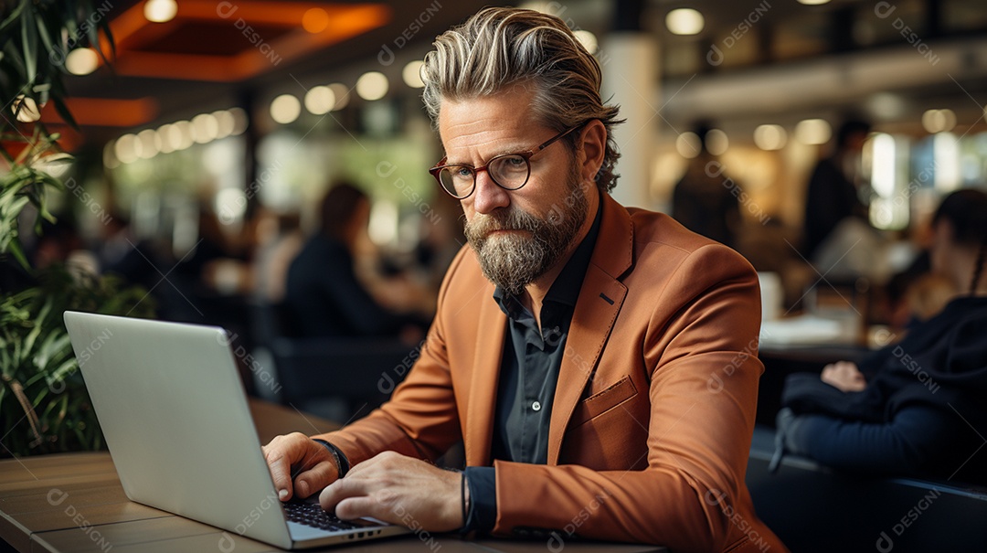 Empresário de sucesso cuidando de negócios usando notebook