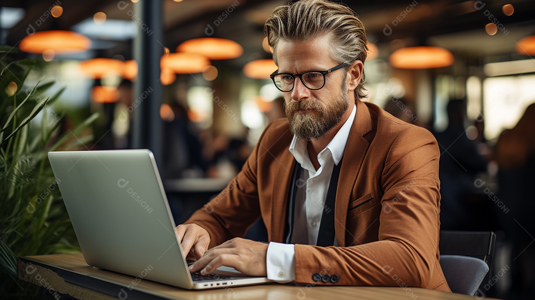 Empresário de sucesso cuidando de negócios usando notebook