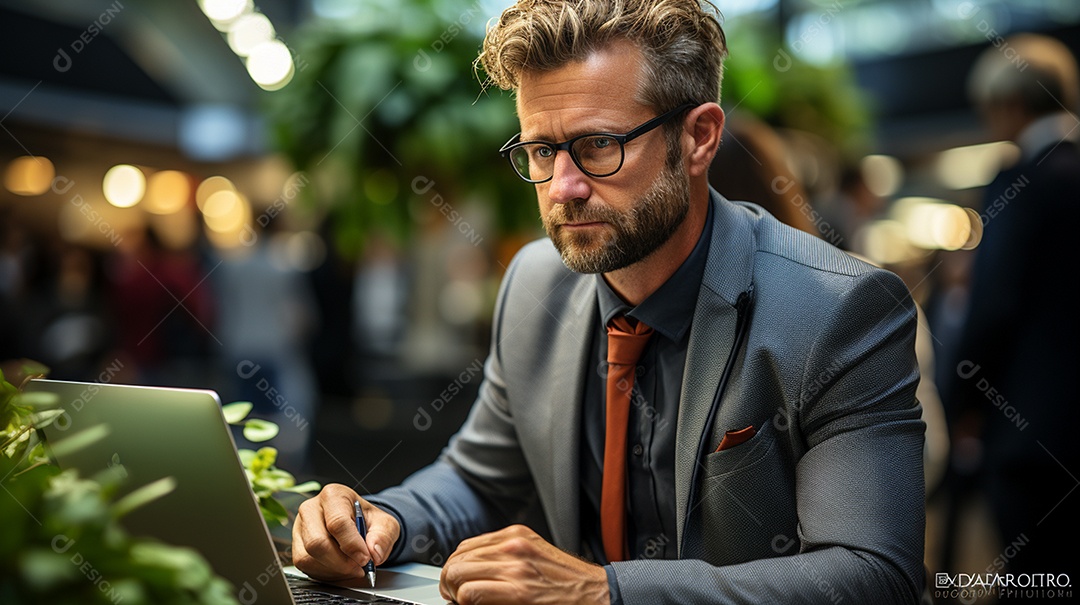 Empresário de sucesso cuidando de negócios usando notebook