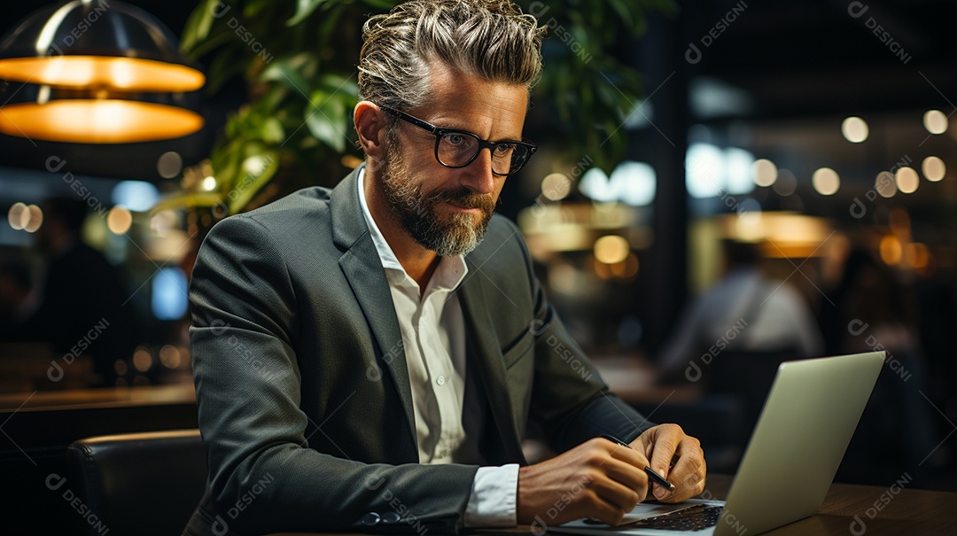 Empresário de sucesso cuidando de negócios usando notebook