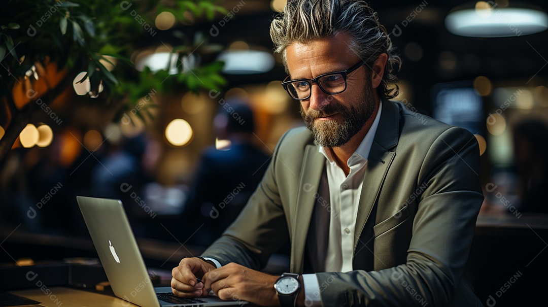 Empresário de sucesso cuidando de negócios usando notebook