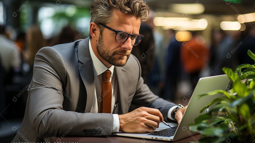 Empresário de sucesso cuidando de negócios usando notebook