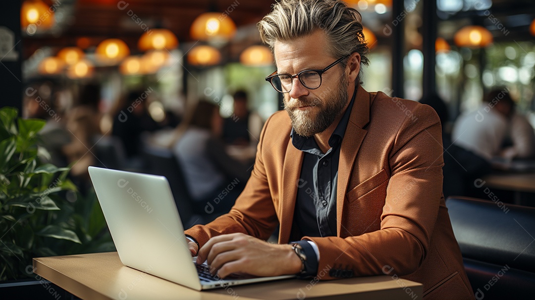 Empresário de sucesso cuidando de negócios usando notebook