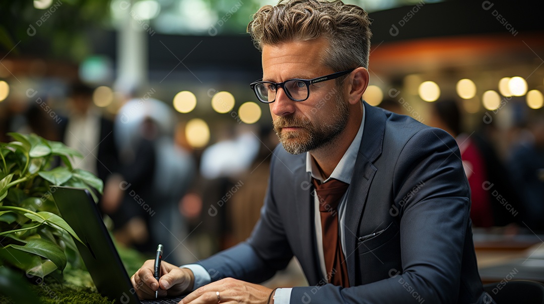 Empresário de sucesso cuidando de negócios usando notebook