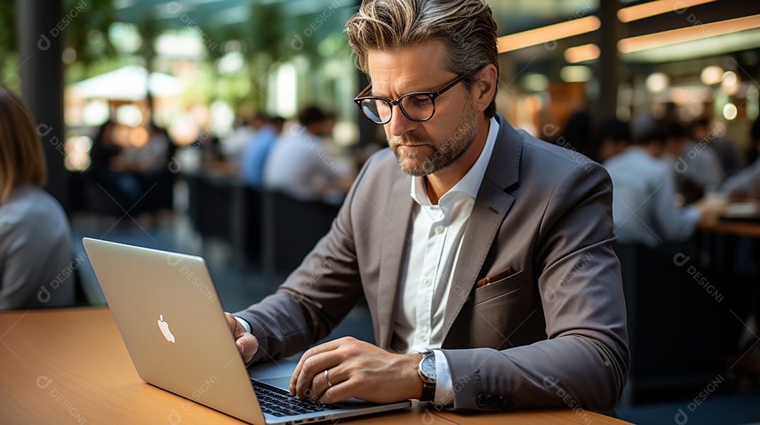 Empresário de sucesso cuidando de negócios usando notebook