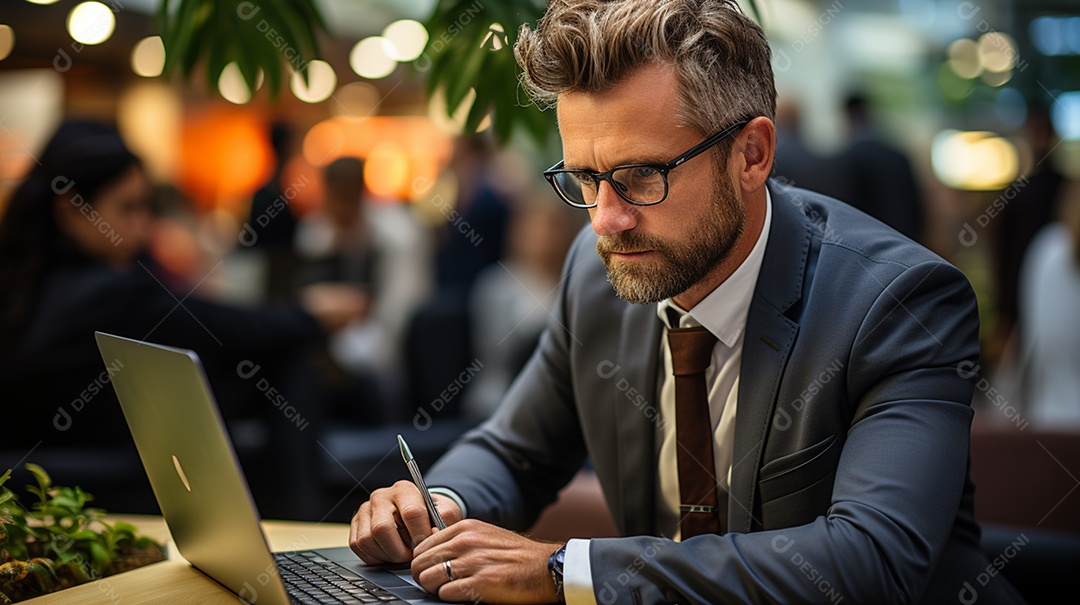 Empresário de sucesso cuidando de negócios usando notebook