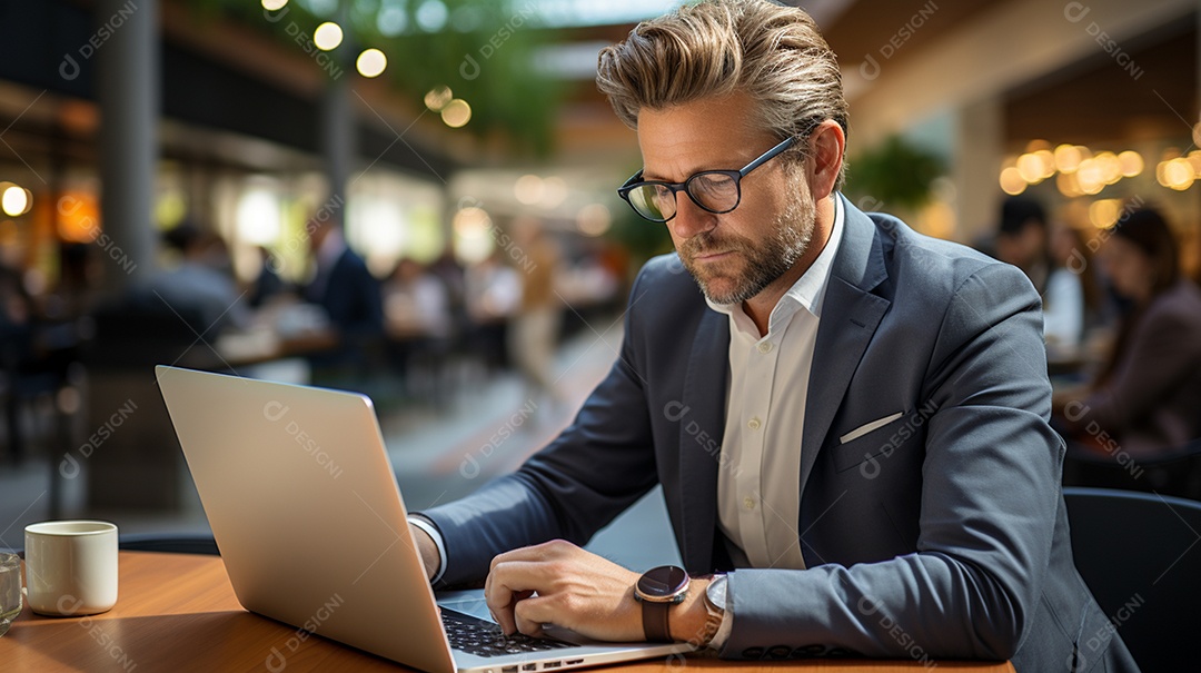 Empresário de sucesso cuidando de negócios usando notebook