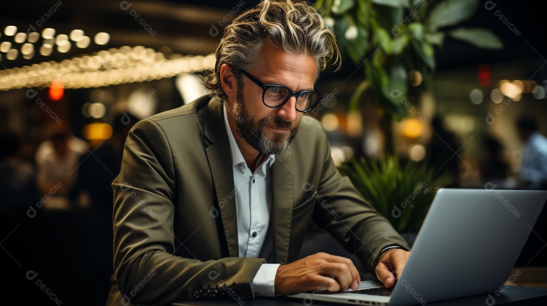 Empresário de sucesso cuidando de negócios usando notebook
