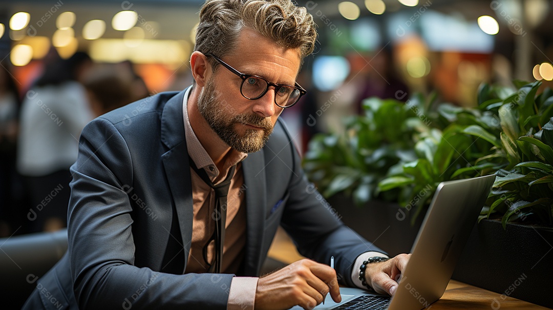 Empresário de sucesso cuidando de negócios usando notebook