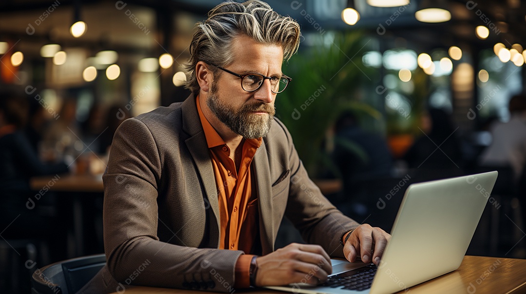 Empresário de sucesso cuidando de negócios usando notebook