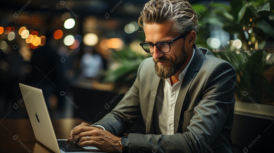 Empresário de sucesso cuidando de negócios usando notebook