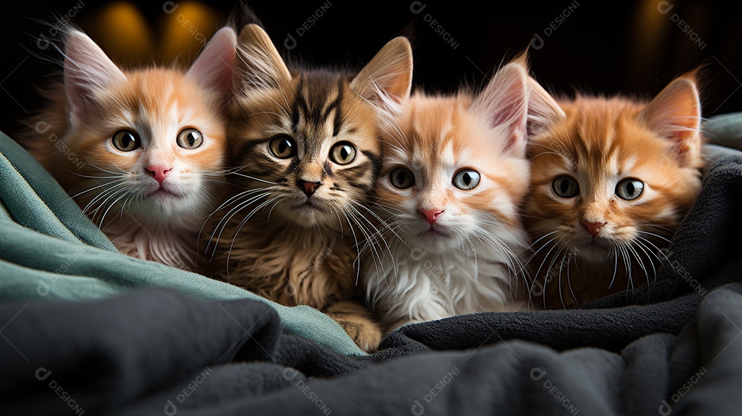 Um grupo de gatinhos adoráveis aconchegados juntos