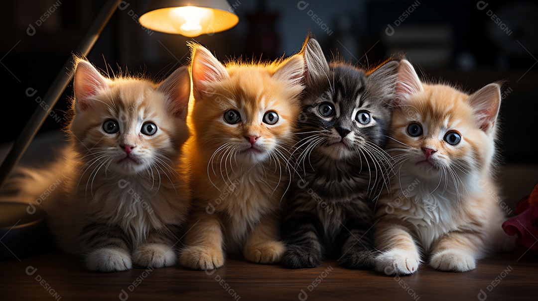 Um grupo de gatinhos adoráveis aconchegados juntos