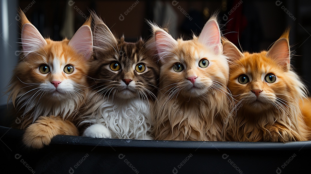 Um grupo de gatinhos adoráveis aconchegados juntos