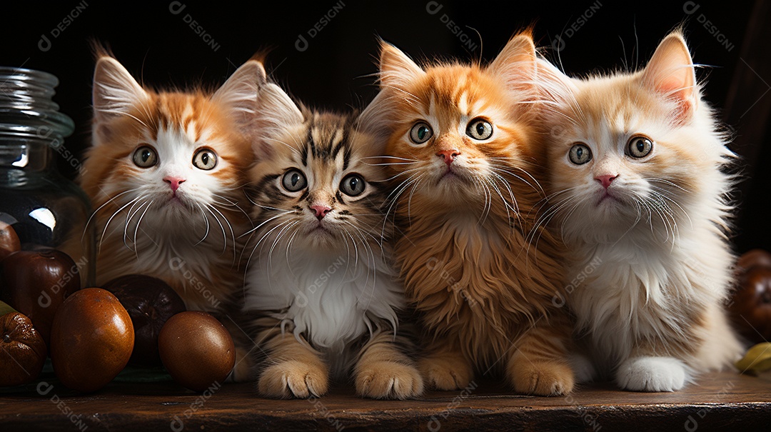 Um grupo de gatinhos adoráveis aconchegados juntos