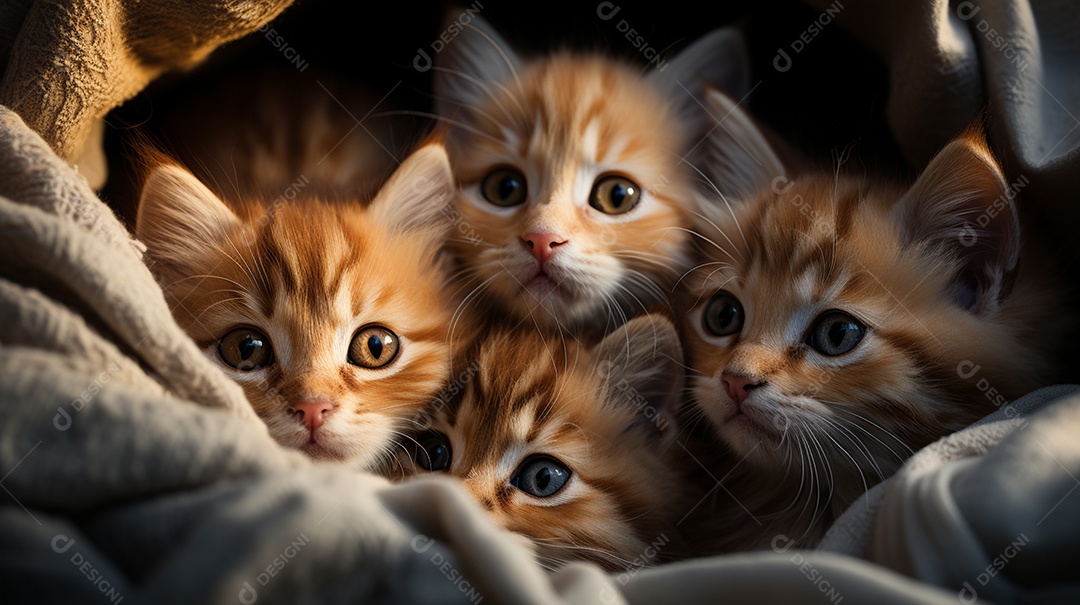 Um grupo de gatinhos adoráveis aconchegados juntos