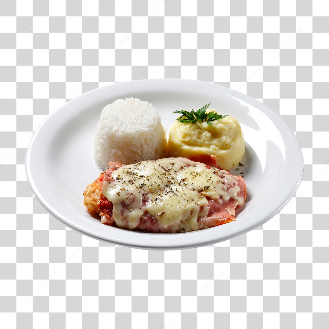 Prato com Bife Arroz e Parmegiana PNG Transparente