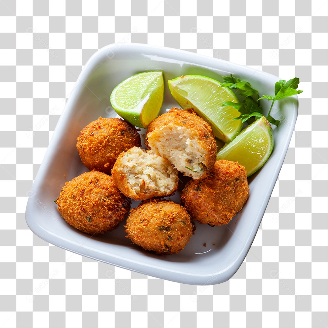 Prato com Bolinho Frito e Limão PNG Transparente